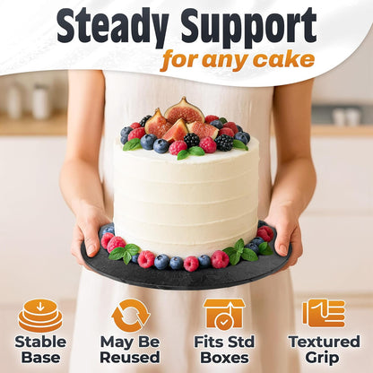 12 Inch Cake Drum, Black Cake Board for Picture-Ready Celebration Cakes, 1/2 Inch Thick Round Cardboard Base with Grease & Moisture Resistant Surface and Decorative Pattern for Parties and Weddings