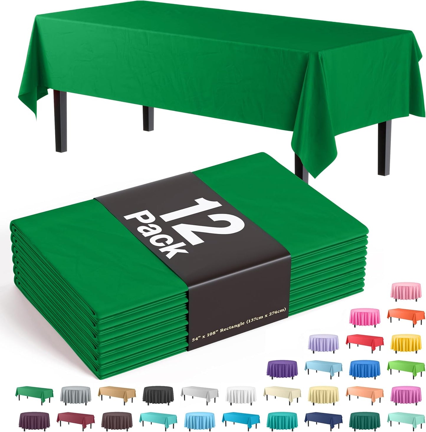 12-Pack Premium Plastic Tablecloth 54in. x 108in. Rectangle Table Cover - Dark Blue - Colors A