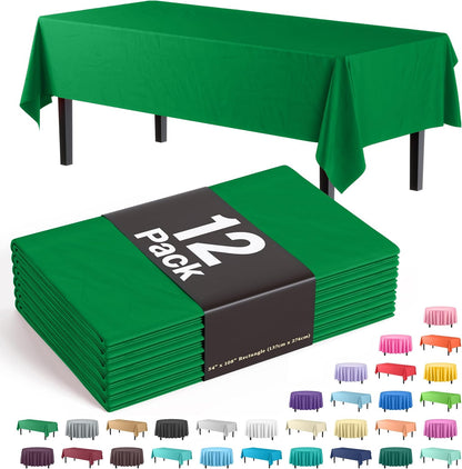 12-Pack Premium Plastic Tablecloth 54in. x 108in. Rectangle Table Cover - Dark Blue - Colors A