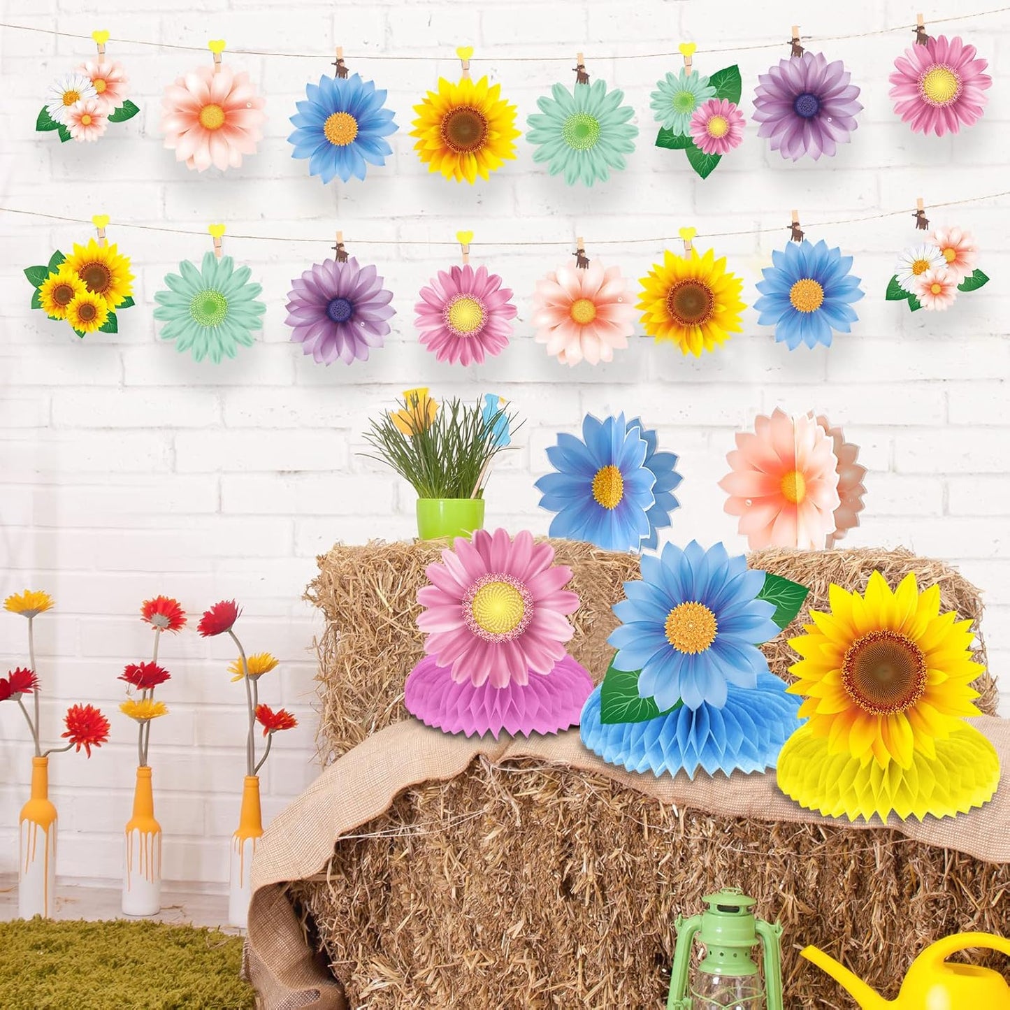 10 Pieces Spring Sunflower Honeycomb Centerpiece Flower Table Decoration Spring Summer Birthday Party Decor for Mother's Day Women Office Classroom Kids Butterfly Daisy Party Supplies