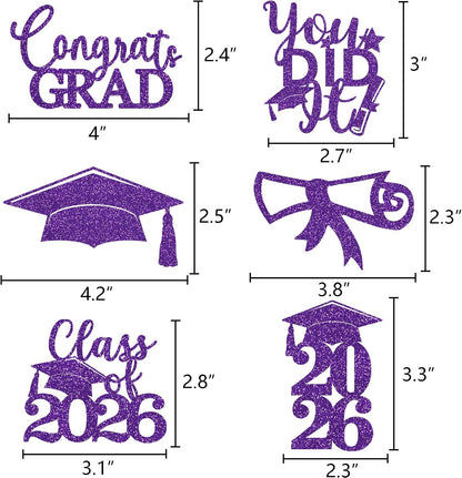 Graduation Centerpiece Sticks 24PCS Glitter Grad Picks Party Table Decor Senior High School College Sign Gold