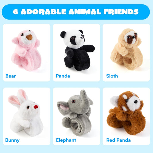 JOYIN 6PCS Animal Plush Bracelets, Stuffed Animals Slap Bracelet, Happy Tappers Slap Bracelet for Boys Girls Party Favors, Classroom Rewards, Birthday Gifts, Stocking Stuffer for Kids