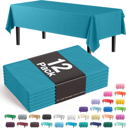 12-Pack Premium Plastic Tablecloth 54in. x 108in. Rectangle Table Cover - Dark Blue - Colors B