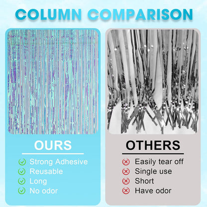 Voircoloria 3 Pack 3.3x8.2 Feet Gold Foil Fringe Backdrop Curtains, Tinsel Streamers, Fringe Backdrop for 2025 New Years Eve, Graduation, Birthday, Baby Shower, Gender Reveal, Disco Party - Colors B