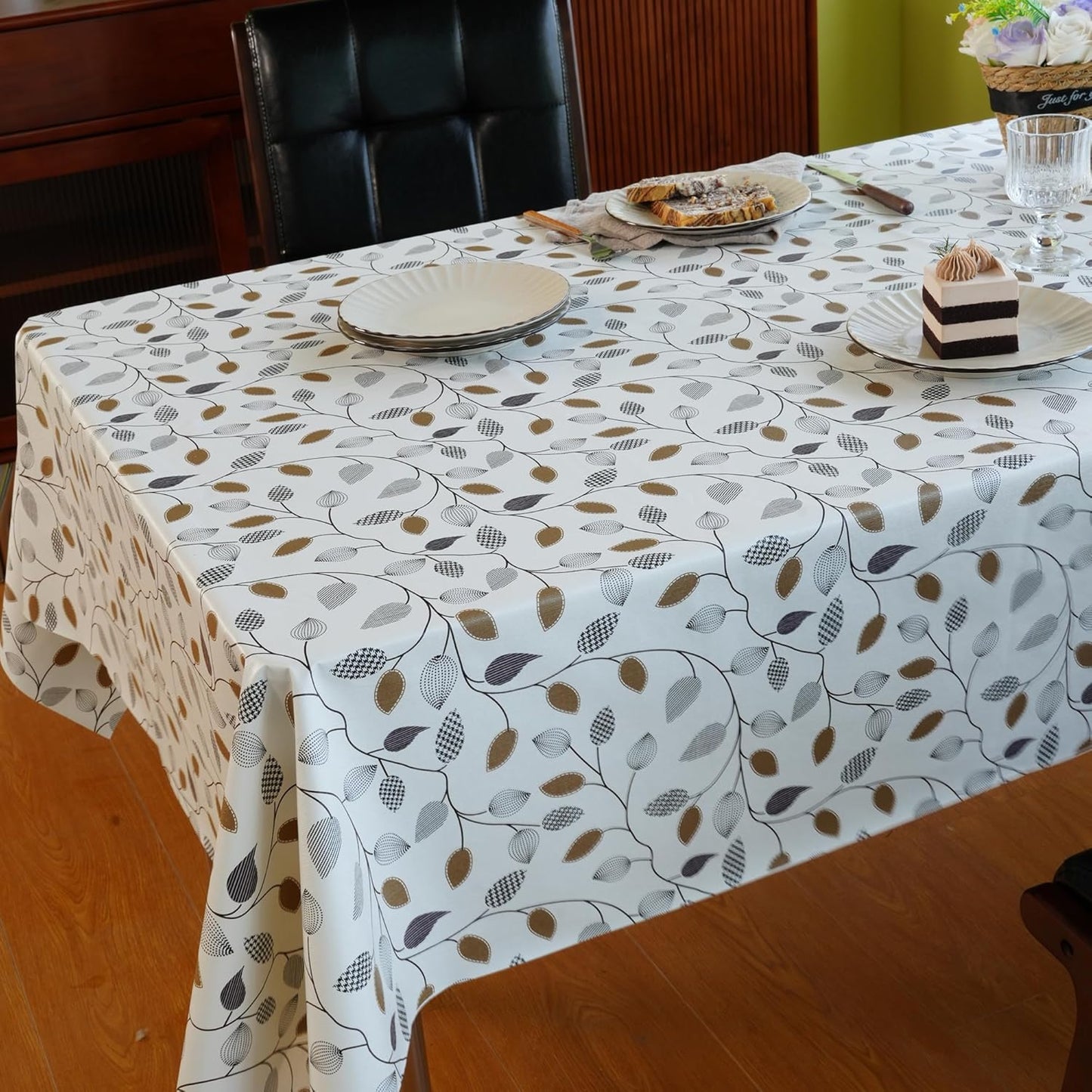 Rectangle Table Cloth,100% Waterproof Tablecloth Oil Proof Spill Proof Vinyl Table Cloth, Wipe Clean Plastic Table Cover for Dining, Camping, Indoor and Outdoor 52" x 70",Leaves