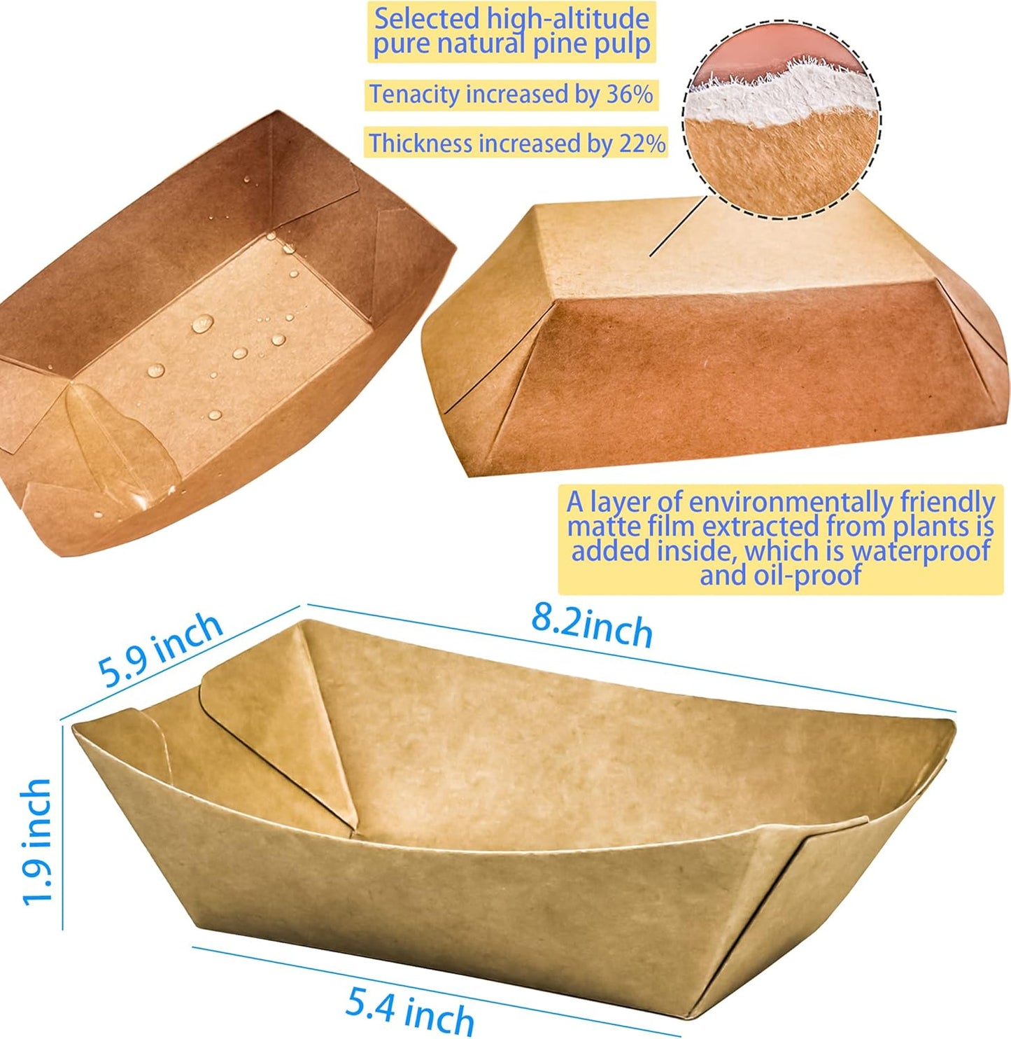 100 Pack 3lb Paper Food Trays,Disposable Greaseproof Kraft Checkered Carnival Food Serving Take Out Basket Tray Boat for Snacks Fries Nachos Popcorn Hot Dogs Carnival Wedding Party Picnic