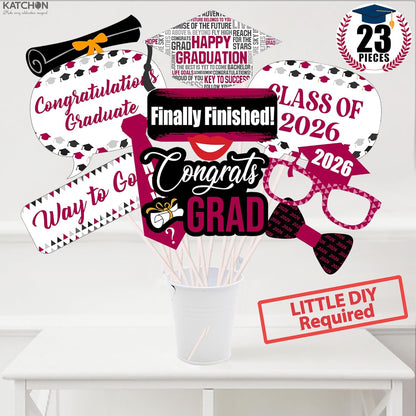 Burgundy Graduation Photo Booth Props 2026 - Pack of 23, Graduation Decorations 2026, Graduation Photo Props for Class of 2026 Decorations, Graduation Props for Photoshoot 2026 -KatchOn