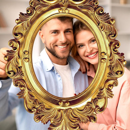 2 Pcs 32 x 24 Inch Large Photo Booth Props Gold Wedding Selfie Frame Vintage Photo Frame Picture Friends Selfie Props for Bachelorette Birthday 1920s Party Supplies, Rectangle and Oval