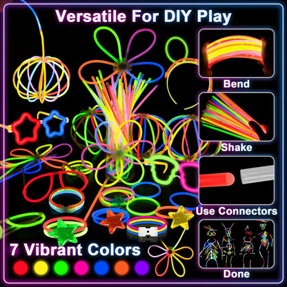 647PCS Glow Sticks, Glow in the Dark Party Favors Party Supplies for Adults Glow Sticks Bulk & Connectors Light Up Glasses Headbands Bracelets Necklace for football Birthday Wedding Patriotic