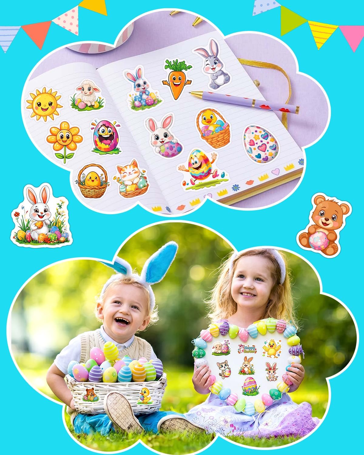 JCFIRE 200PCS Stickers for Kids, Waterproof Cute Mixed Animal Food Vinyl Scrapbook Stickers for Water Bottle, Book, Laptop, Goodie Bags Stuffers Kids Party Favors, Classroom Supplies Must Haves