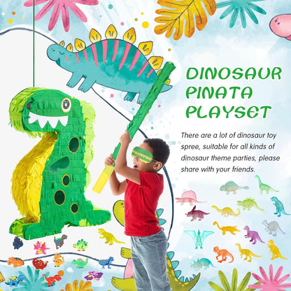 Hanaive 141 Pcs Dinosaur Piñata for Birthday Party, Dino Piñata Set with Blindfold and Baton, 16 x 12 x 3 Inch, Kids Dinosaur Themed Party Favors for Boys and Girls(Lovely Style)