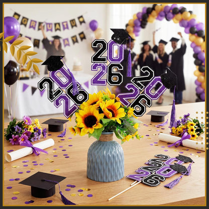 10 Pcs Graduation Table Centerpieces Sticks with Tassels, class of 2026 Grad Cap Picks Table Decoration Cupcake Toppers for Party Centerpiece Decoration Supplies(Blue and Gold)