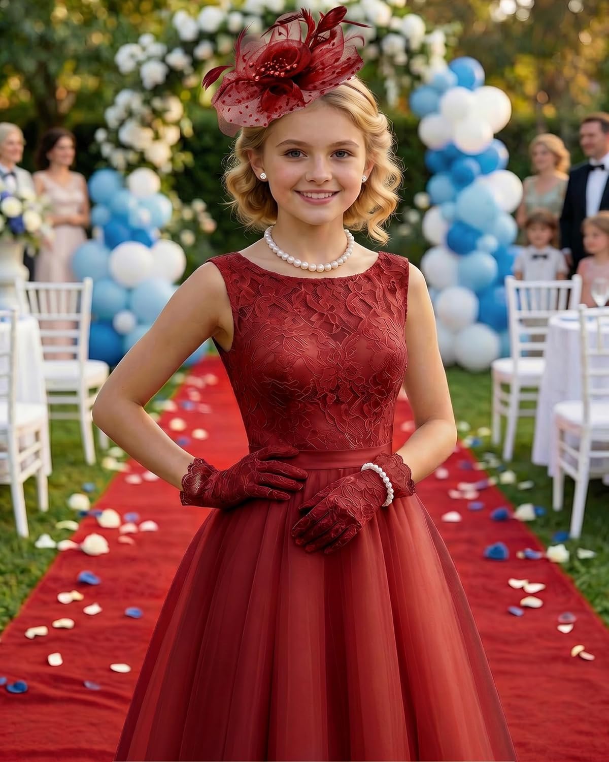 Girls Tea Party Fascinators Hats for Kids Fascinator Tea Party Hat Headband with Gloves Accessories for Girls