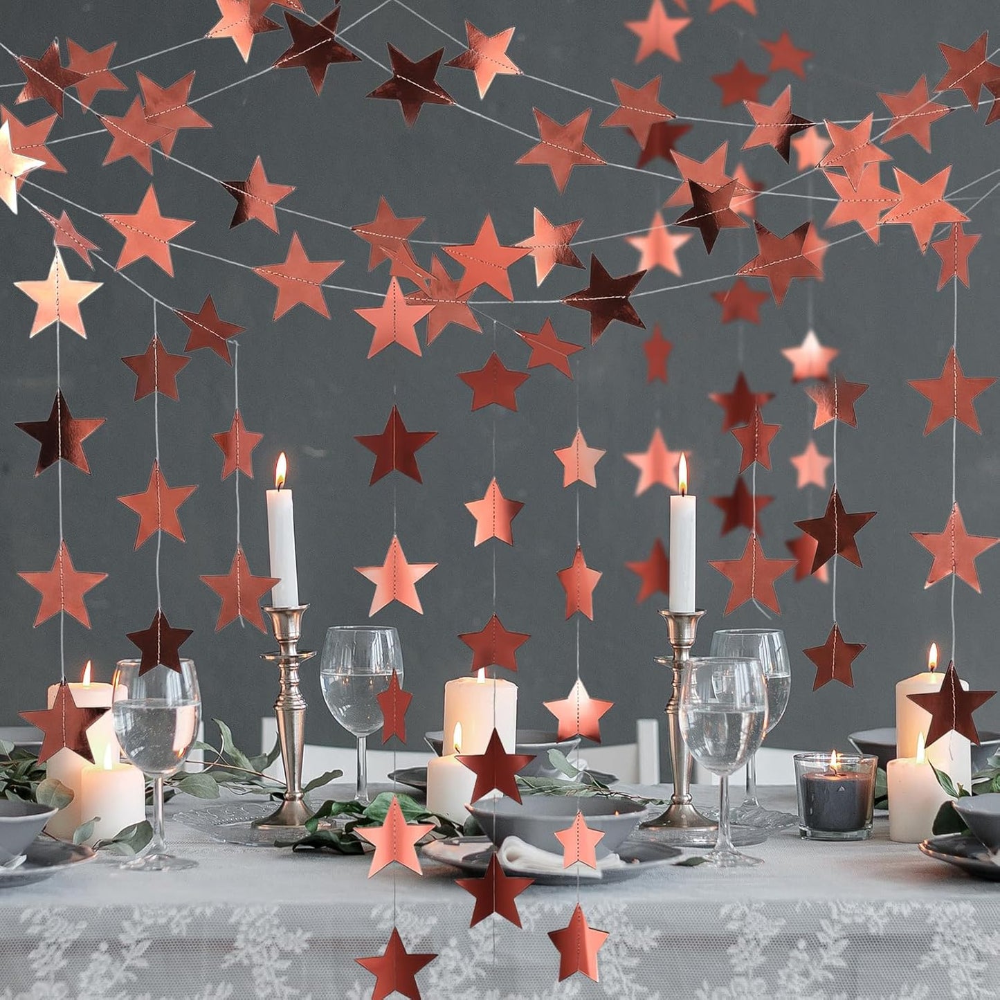 Spakon 65 Feet Glitter Star Paper Garland Banner Hanging Decoration Star Streamers Double Side 2026 Graduation Decorations for Wedding Birthday Festival New Year Party Decoration (Gold)