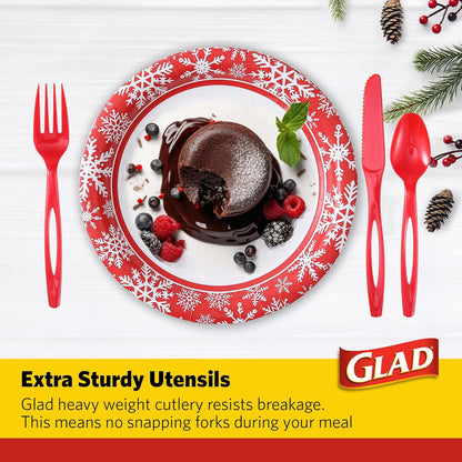 Glad Clear Disposable Cutlery Set with Heavy Duty Plastic Forks, Knives, and Spoons, Reusable Dishwasher Safe Plastic Utensils for Parties and Everyday Use, 240 Count
