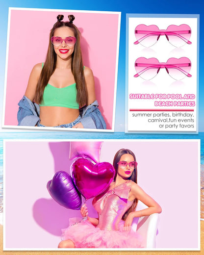 Frienda 8 Pairs Heart Shaped Sunglasses for Women Rimless Heart Glasses Candy Color Sunglasses for Party Favor