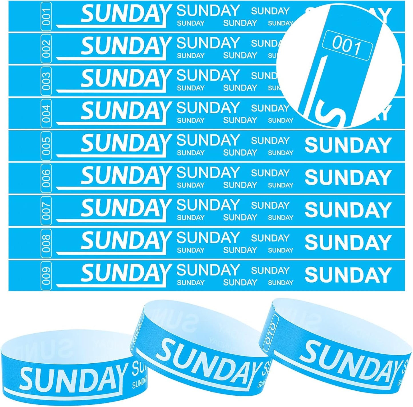 Henoyso 600 Pcs Saturday Paper Wristbands Event Admission Paper Bracelets Numbered Waterproof Party Armbands for Events Day of the Week(Red)
