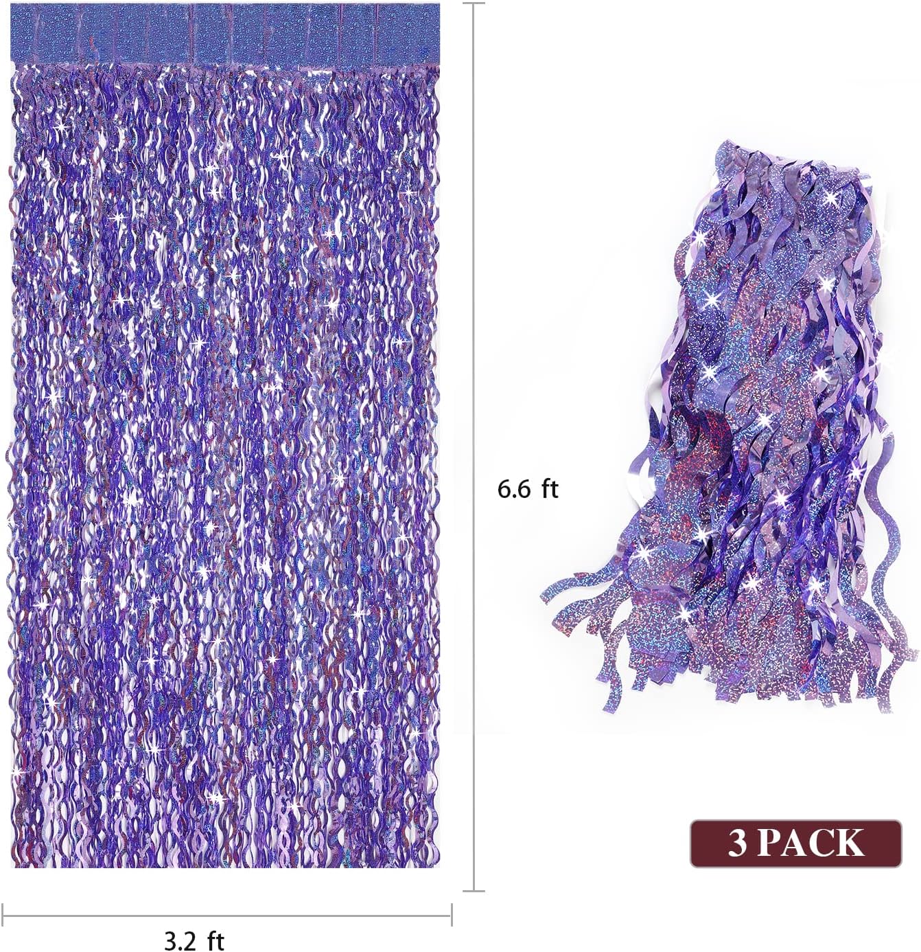 3 Pack Colorful Foil Fringe Curtain Backdrop - 6.6 x 3.3 ft Wavy Rainbow Tinsel Backdrop Curtain Metallic Streamers Iridescent Holiday Photo Booth Party Decorations