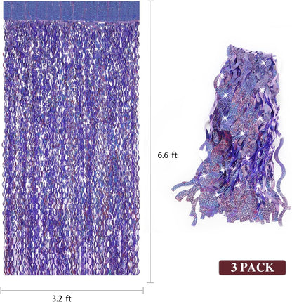3 Pack Colorful Foil Fringe Curtain Backdrop - 6.6 x 3.3 ft Wavy Rainbow Tinsel Backdrop Curtain Metallic Streamers Iridescent Holiday Photo Booth Party Decorations