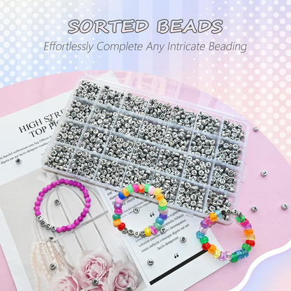 Amaney 1400pcs Glow Letter Beads, Heart Beads Whit Elastic Beading Cord,4x7mm Round Acrylic Alphabet Beads for Friend Bracelet Jewelry Making