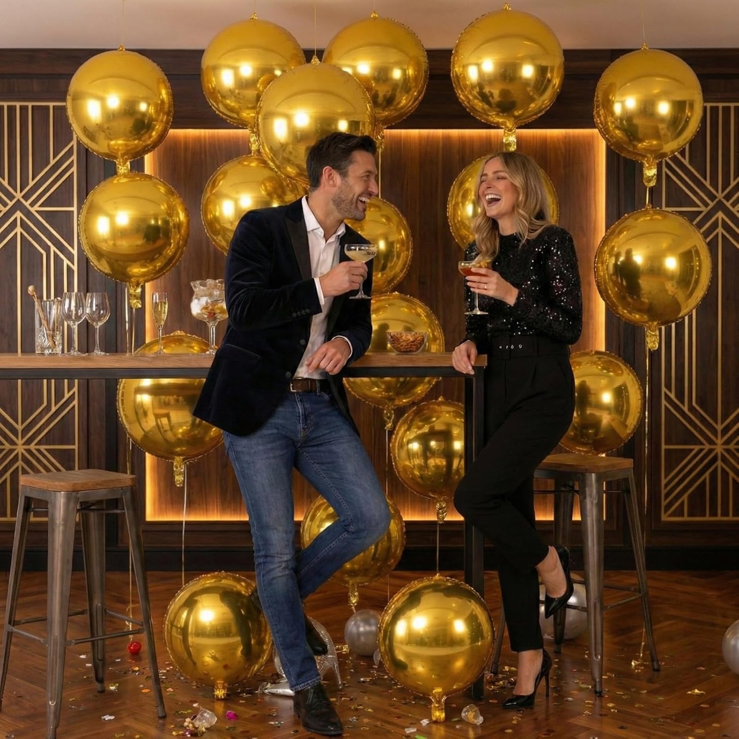 Metallic Gold Round Foil Balloons, 22" Large 4D Sphere Mylar Ball Balloons 6PCS, for Graduation Prom Birthday Wedding Anniversary Disco Party Decorations