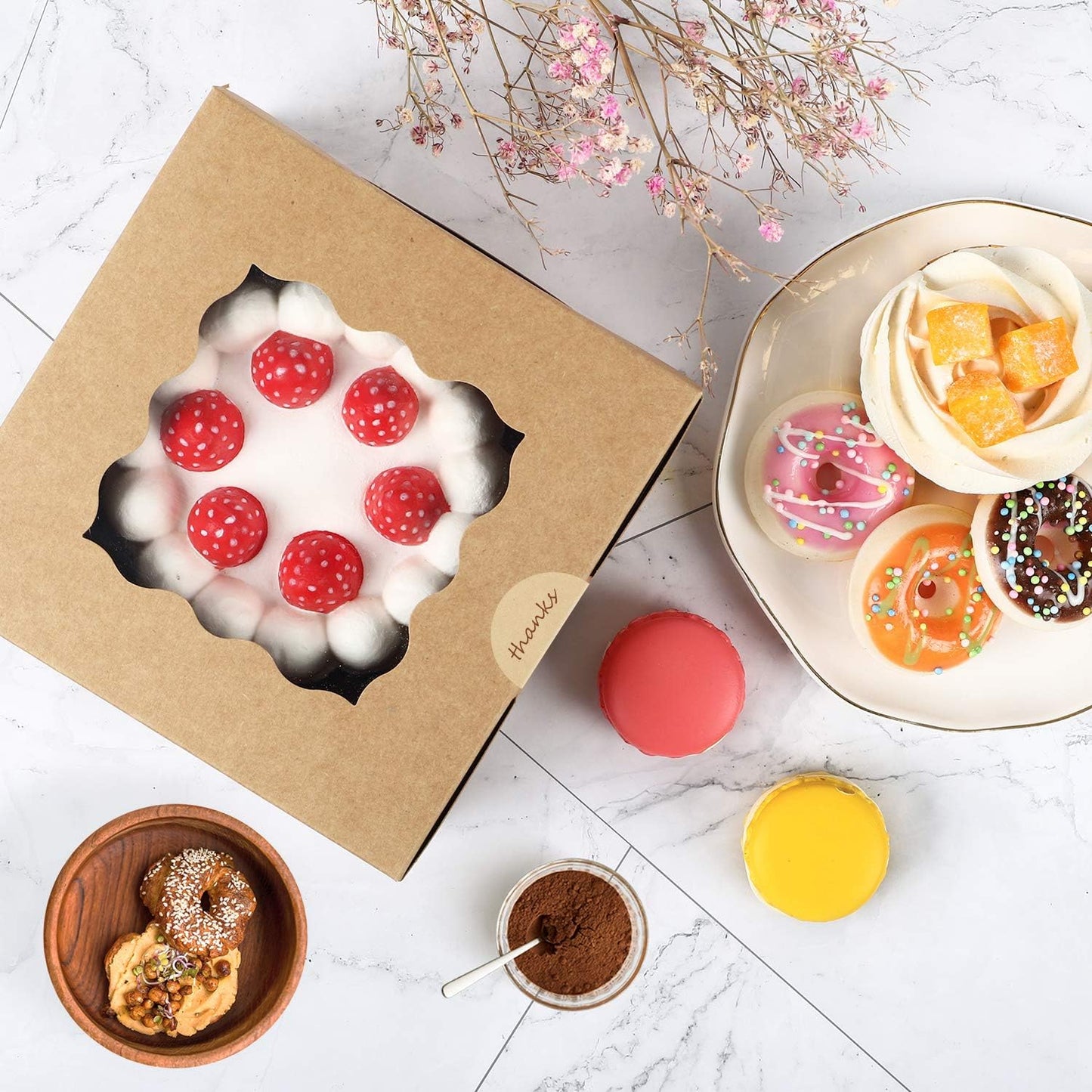 Moretoes 15pcs Cookie Boxes with Window, 6x6x3in Brown Bakery Boxes for Treats, Small Cake, Desserts, Donuts, Pastry