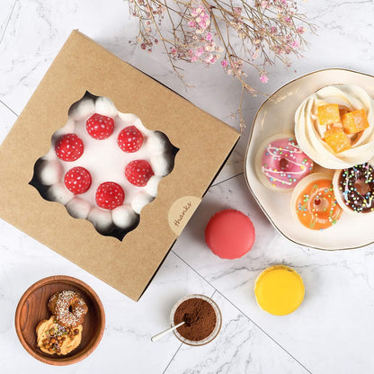 Moretoes 15pcs Cookie Boxes with Window, 6x6x3in Brown Bakery Boxes for Treats, Small Cake, Desserts, Donuts, Pastry
