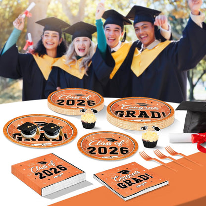 200Pcs Graduation Decorations 2026, Blue Graduation Plates and Napkins Party Supplies for 50 Guests, Disposable Grad Plates, Napkins, Dessert Plates and Forks for Grad Decor Wedding Birthday Supplies