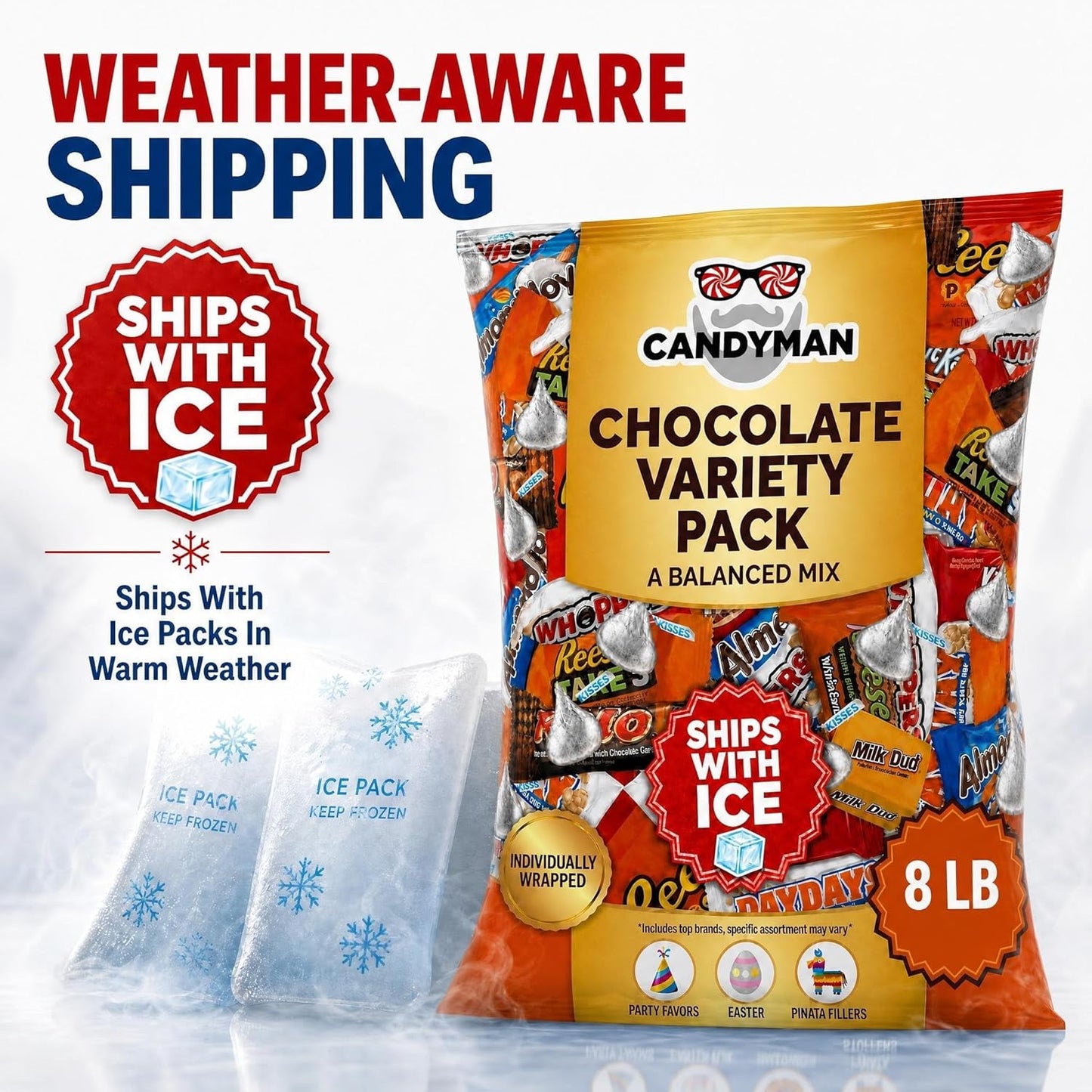 CANDYMAN 4 lb Assorted Chocolate Candy Variety Pack, Bulk Chocolate Individually Wrapped, Candy & Holiday Treats, Father's Day, Ship with Ice