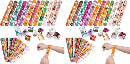 CCINEE 48pcs Halloween Slap Bracelets Assorted Bulk Pumpkin Zombie Witches Snap Bracelet Wristbands for Kids Halloween Party Gift Bag Filler Supply…