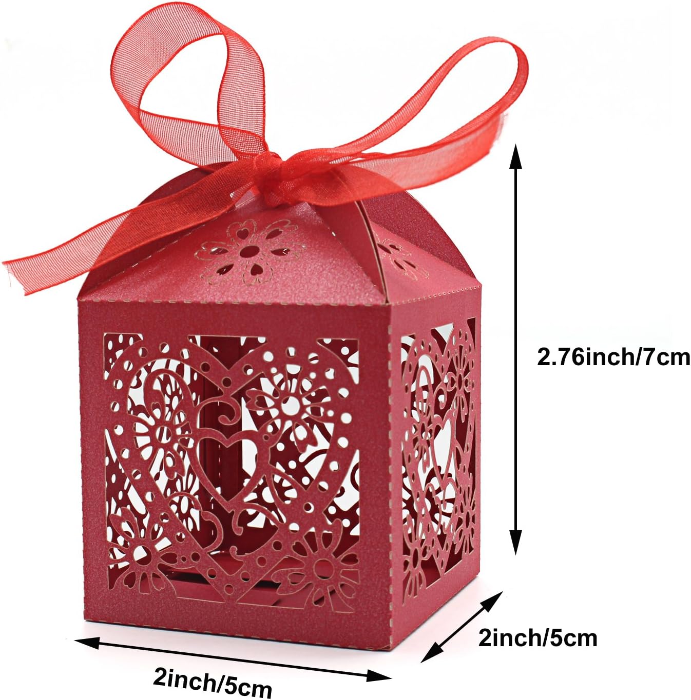 KPOSIYA 100 Pack Love Heart Laser Cut Wedding Party Favor Box Candy Bag Chocolate Gift Boxes Bridal Birthday Shower Bomboniere with Ribbons