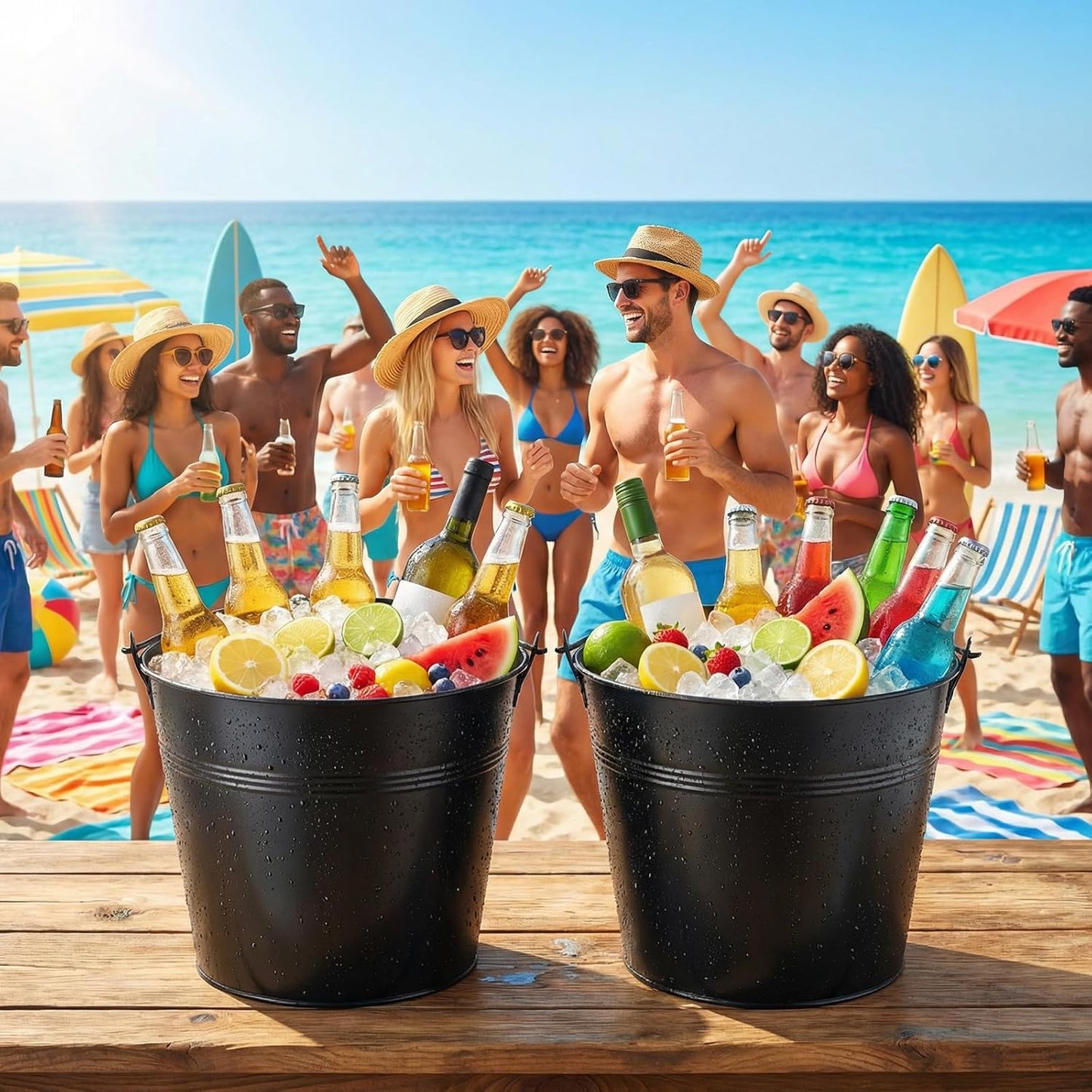 Didaey 24 Pcs Metal Beer Bucket Bulk Ice Bucket Ice Pails with Handle Champagne Soda Party Beverage Chiller for Summer Picnic Pool Wedding Party Supplies Wine Champagne Bar (7.1 x 6.5 x 5.1",Gold)