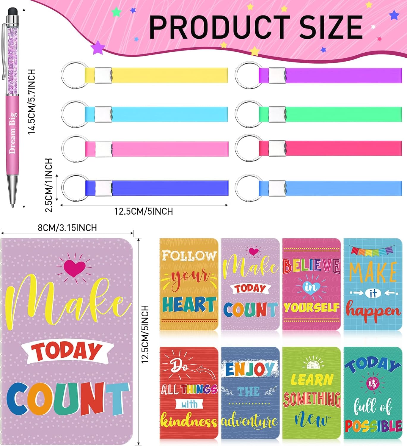 PerKoop 48 Pcs Inspirational Gifts Bulk Motivational Notepads Ballpoint Pens Keychains Set Modern Farmhouse Journal Notebooks Christian Gifts for Teachers School Office Party Favor Supplies