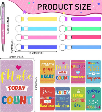 PerKoop 48 Pcs Inspirational Gifts Bulk Motivational Notepads Ballpoint Pens Keychains Set Modern Farmhouse Journal Notebooks Christian Gifts for Teachers School Office Party Favor Supplies