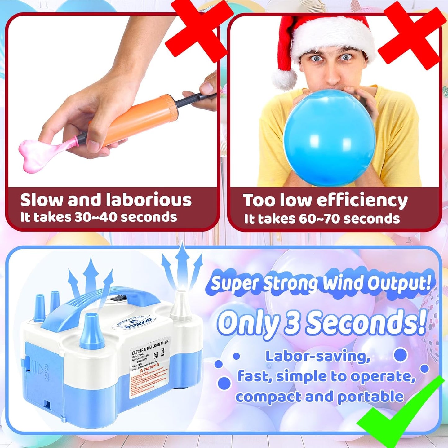 Anordsem Electric Balloon Air Pump: Polypropylene Plastic Case with Dual Nozzle - Quick Inflating for All Balloons at Home - Blower Machine Knotter/Ribbon for Parents Party DIY Decoration