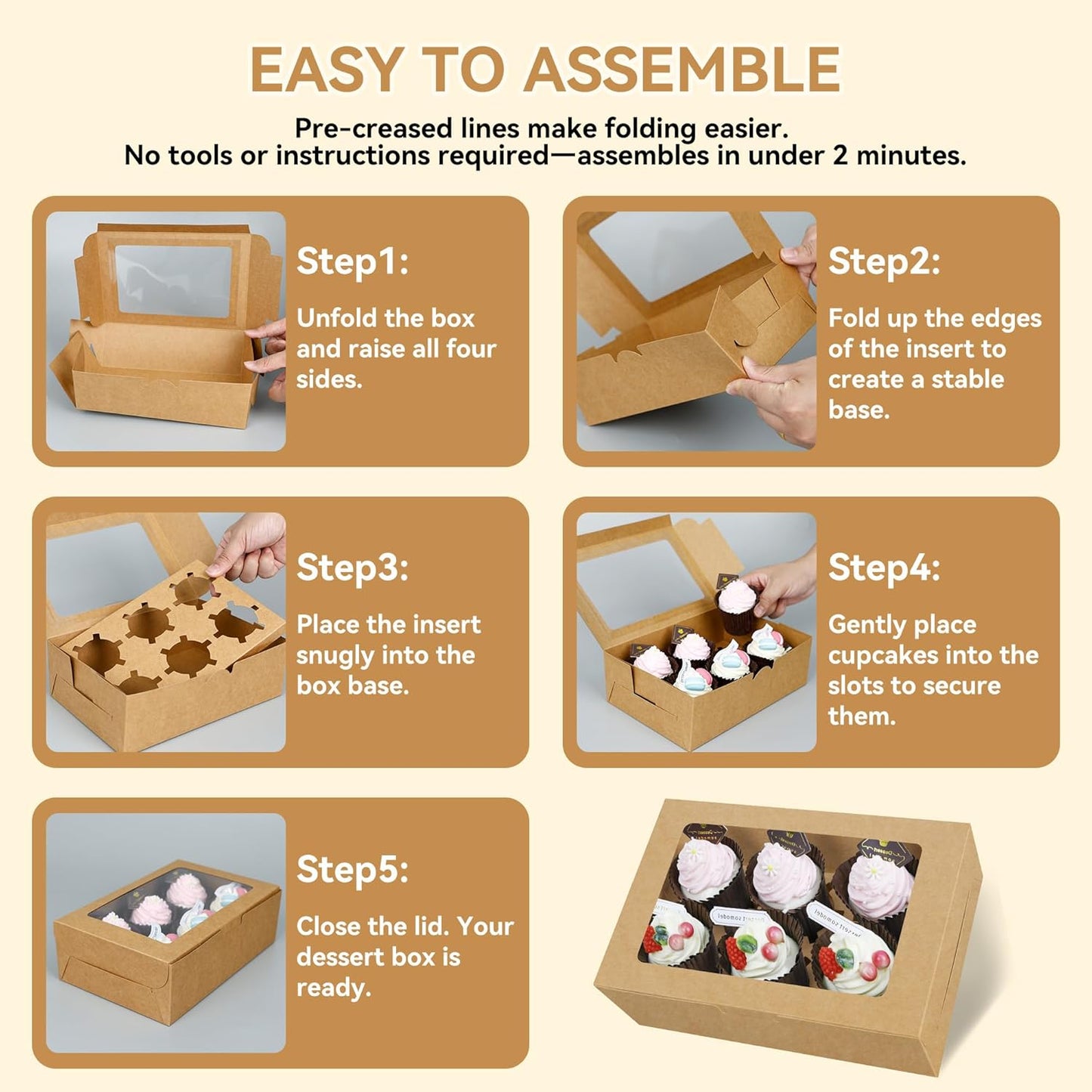 30-Set Cupcake Boxes Bulk with Clear Display Window Hold 6 Standard Cupcakes, Disposable Food Grade White Cupcake Carrier Cupcake Container, Perfect for Cupcakes Muffins Cookies Pastries