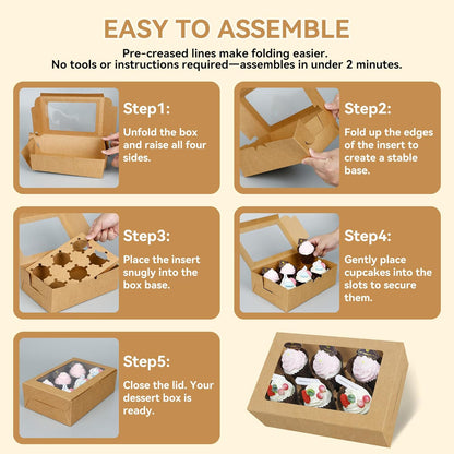 30-Set Cupcake Boxes Bulk with Clear Display Window Hold 6 Standard Cupcakes, Disposable Food Grade White Cupcake Carrier Cupcake Container, Perfect for Cupcakes Muffins Cookies Pastries