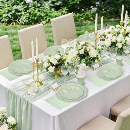 NatNarr 175 Pcs Sage Green Plates and Napkins Set, 25 Guest Sage Green Party Supplies Include Scalloped Paper Plate Napkin Cup Forks Knives Disposable Plastic Cutlery for Wedding Baby Shower Birthday
