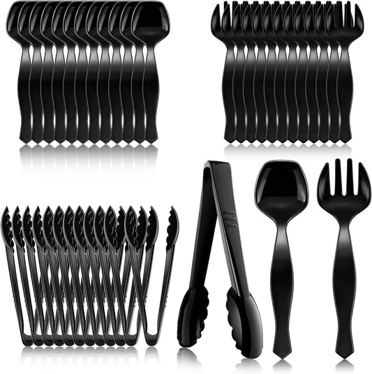 Disposable Plastic Serving Utensils Set (Black, 36 Pcs)