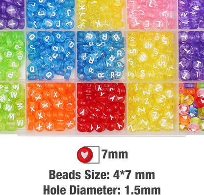 Melius 1450Pcs Acrylic Glow Letter Beads, Alphabetical Glowing in The Dark Beads in 28 Grid Box for Jewelry Making, DIY Bracelets, Necklaces, Key Chains (Glowing, 4x7mm)