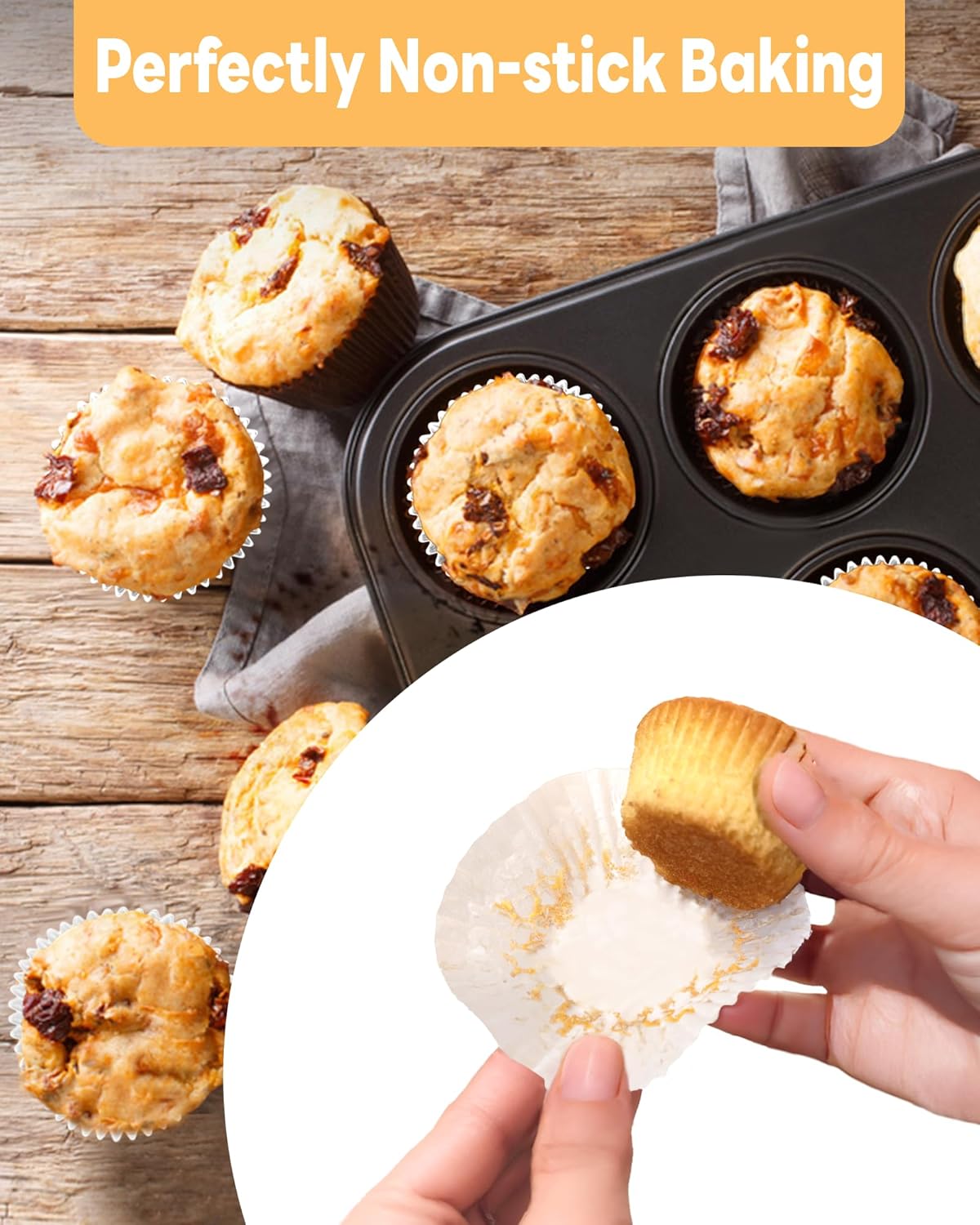 Bake Choice Non-Stick 400pcs Mini Cupcake Liners for Baking, Natural parchment muffin liners for Mini Muffin Pan, Cupcake Pan, Food Grade, Non Stick, Greaseproof