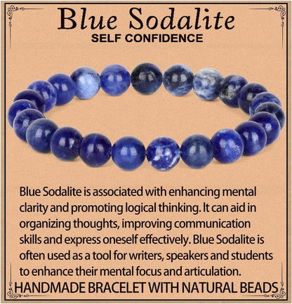 LPBeads Handmade Natural Gemstone Stretch Elastic Bracelet Healing Crystal Round Stone Beads Jewelry Gifts for Women Men