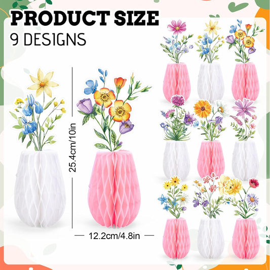 AnyDesign Wildflowers Honeycomb Centerpieces Table Toppers Spring Party Decorations 3D Table Decor for Wedding Baby Shower Bridal Shower Party Birthday Home Supplies, 9 Pcs