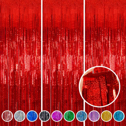 Happy Mothers Day Decorations Melsan 3 Pack 3.2 x 8.2 ft Pinkish Purple Tinsel Fringe Curtain Backdrop, Sparkling Metallic Party Decorations for Girls Birthday, Bachelorette, Wedding, Photo Booth