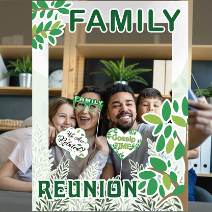 Beeveer 49 Pcs Green Family Tree Photo Booth Props Family Reunion Decorations Gathering Party Photo Booth Picture Frame and Props Happiness Selfie Favors for Home Party Supplies