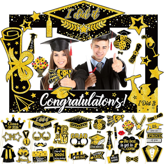 31Pcs New Year Photo Booth Props Set, Happy New Years Photo Props with Selfie Frame for New Year Eve Party Supplies 2026