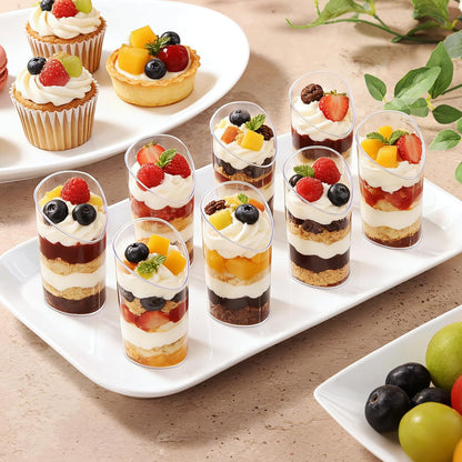 Eupako 3 oz Plastic Dessert Shooter Cups with Spoons - 100 Pack Mini Clear Slanted Appetizer Cup, Small Dessert Cup for Jello Shots, Parfait, Puddings, Mousse