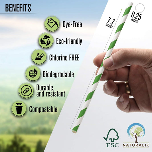 Naturalik 300-Pack Multi-Color Extra Durable Paper Straws - Biodegradable Premium Paper Straws for Juices, Restaurants and Party Decorations, 7.7" (Multicolor, 300)