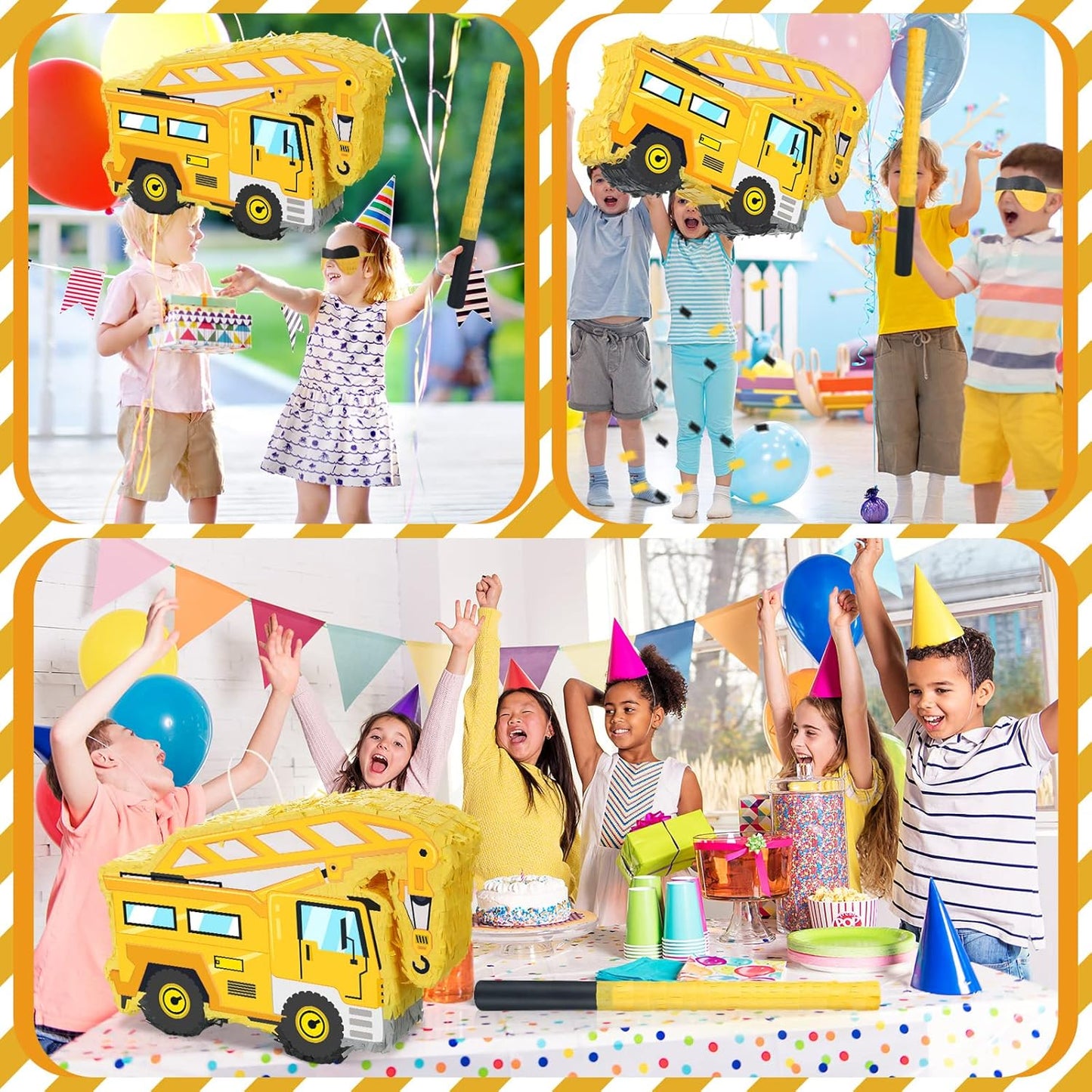 Baseball Piñata with Blindfold Bat for Birthday Party Softball Paper Piñata Sports Balls Confetti Baseball Party Supplies for Birthday Party Decorations 13.19 x 13.19 x 3 Inch(Cool)