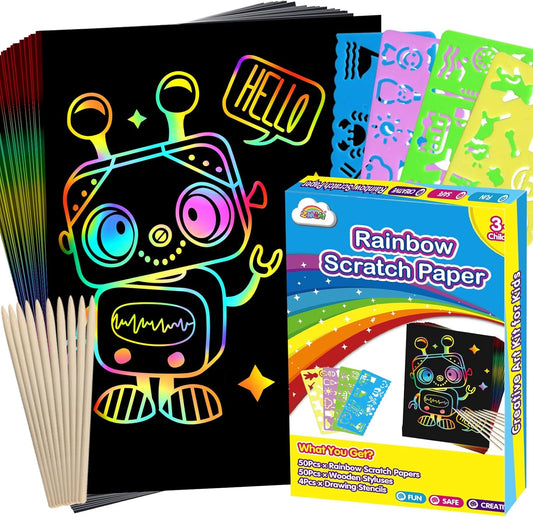 ZMLM Scratch Paper Art Crafts Kids Gifts, 100PCS Rainbow Scratch Paper Art for 3 4 5 6 7 8 9 Years Old Girls Boys, Arts and Crafts for Kids 4-6, Birthday Gifts Toys and Party Favors (Pink)